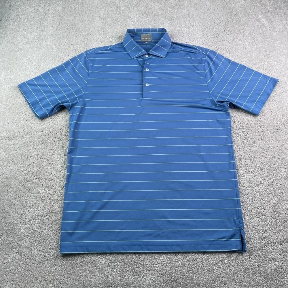 Fennec Golf Polo Shirt Mens Medium‎ Blue Green Stripes Performance Golfing